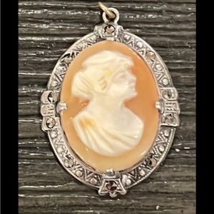 Antique Sterling Black Garnets Victorian Era Cameo Pendant RARE